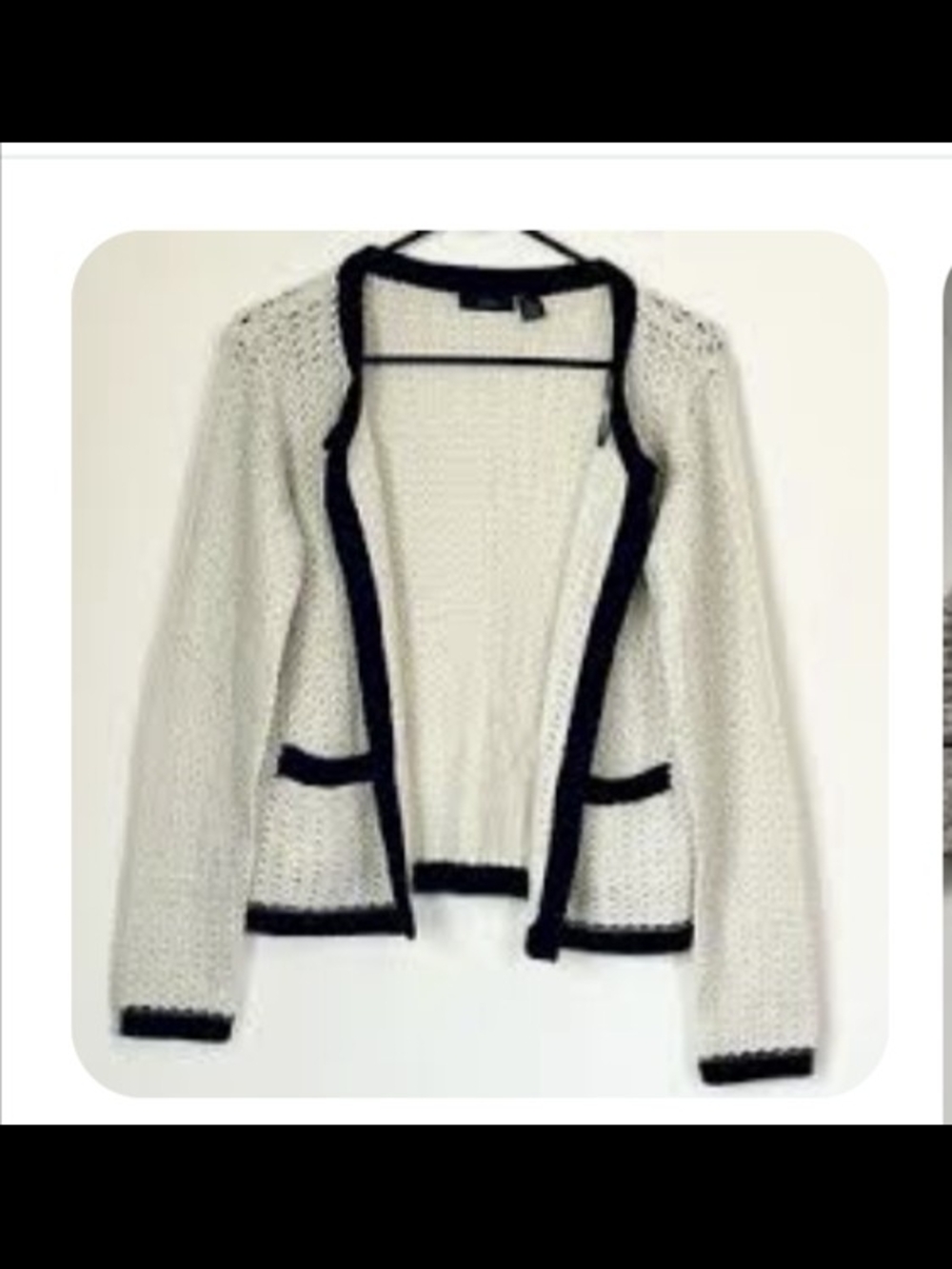 RDI Cream Open-Front Knit Cardigan with Black Trim